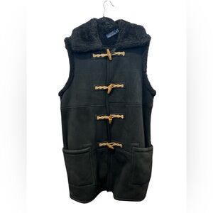 Black Hooded Vest with Toggle Closures